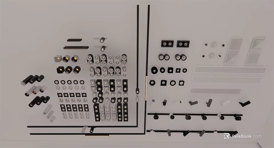 Various Downlights And Spotlights With Modern Design And Installation Parts 3d model 