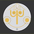 White Circular Furniture Decorative Piece Featuring Golden Ornaments And Sunflower Like Motifs