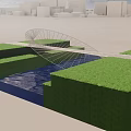 Contemporary Spiral Bridge Architectural Design Over Water With Lush Green Grass Areas