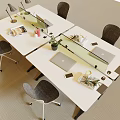 Modern Office Desk Setup With Laptop Desk Lamp Potted Plant And Ergonomic Chairs