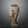 Traditional Painted Vase With Female Figure Cherry Blossom And Gold Accents