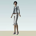 A Woman In Gray Shirt White Cropped Pants Brown Belt Pink Shoes On Light Background