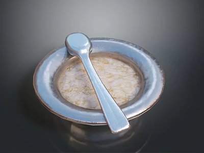 Exquisite Metal Sculpture Carving of Silver Bowl with Spoon and Textured Interior 3d model