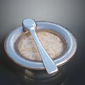 Exquisite Metal Sculpture Carving of Silver Bowl with Spoon and Textured Interior
