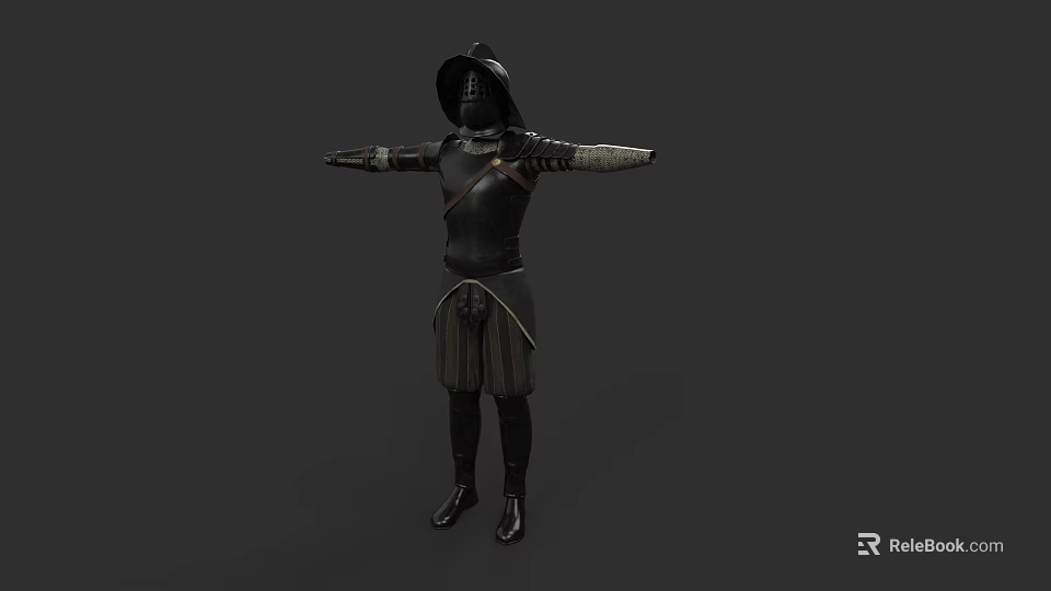Game and Movie Medieval Warrior Character in Black Armor 3d model 