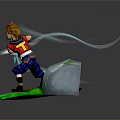 Woman With Brown Hair Using Blue Energy Effects On Green Grass Terrain