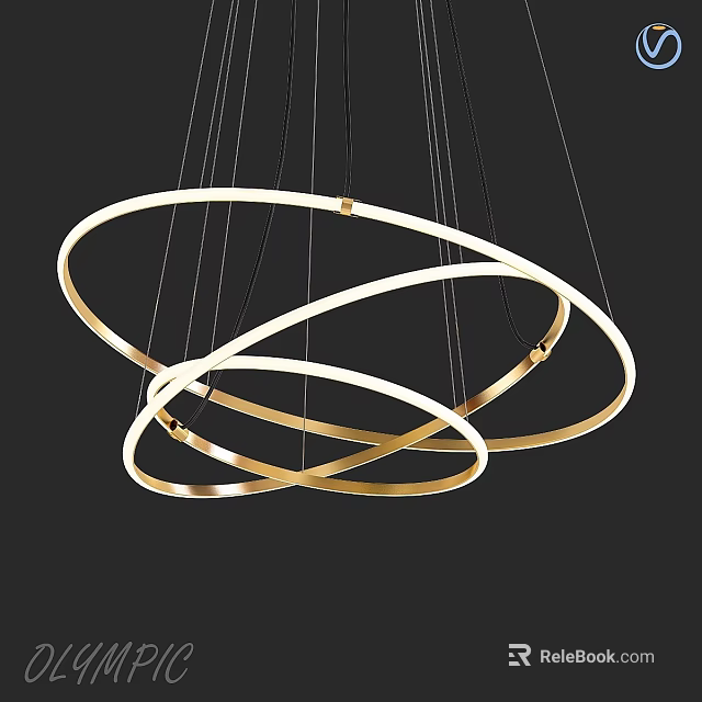 Sleek Modern Golden Ring Chandelier with Intertwined Circular Design for Interior Lighting 3d model 
