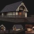 Ancient Traditional Building Featuring Tiled Roof Wooden Railing Arched Doors Steps And Interior Wooden Flooring