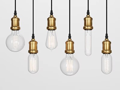Vintage Clear Glass Filament Pendant Lights with Brass Bases and Various Shapes 3d model