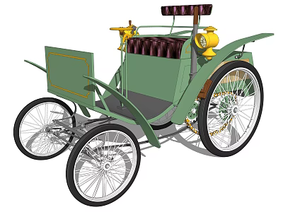 Vintage Green Car With Yellow Accents And Classic Spoke Wheels Design 3d model