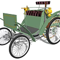Vintage Green Car With Yellow Accents And Classic Spoke Wheels Design