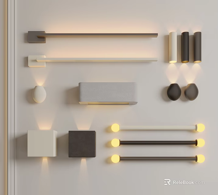 Modern Wall Lamps With Various Designs Including Rectangular Square And Cylindrical Shapes 3d model