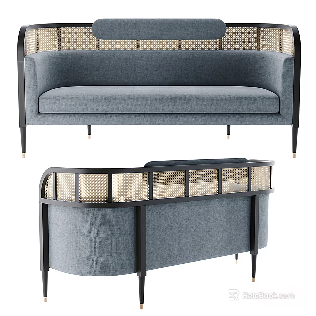 Modern Gray Multi Seat Sofa With Black Frame And Woven Backrest Design 3d model