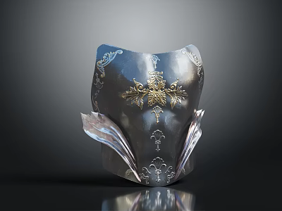 Silver Medieval Armor Plate With Gold Cross Patterns Ornate Winged Sides Shiny Finish 3d model