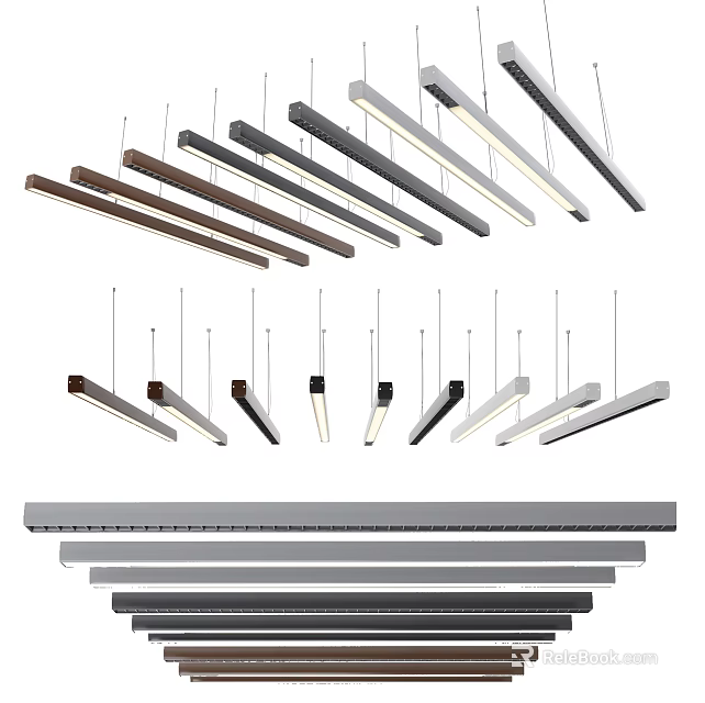 Modern Contemporary Pendant Lights With Wooden Gray White Long Strip Designs For Home 3d model 