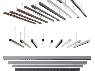 Modern Contemporary Pendant Lights With Wooden Gray White Long Strip Designs For Home 3d model