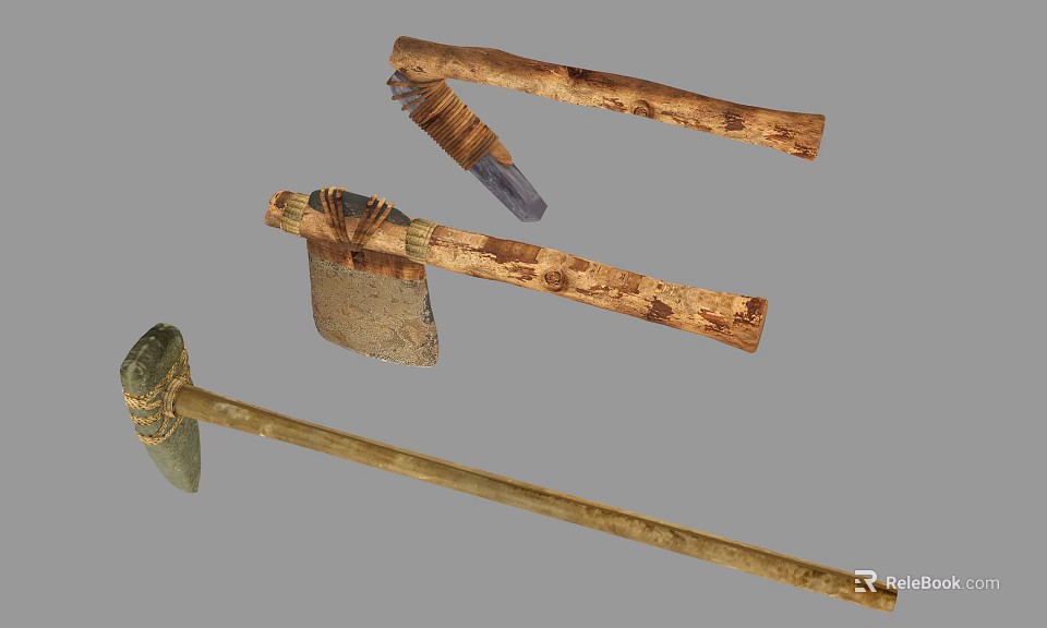 Vintage Hand Tools With Wooden Handles And Metal Heads For Crafting 3d model 