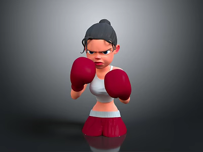 Woman In Boxing Stance Wearing Red Gloves White Tank Top And Red Shorts 3d model