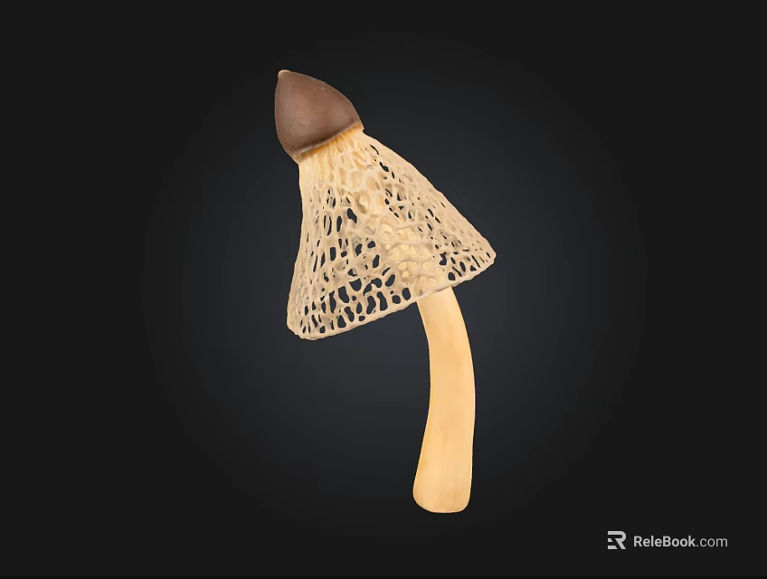 Decorative Mushroom Ornament With Brown Cap And Lacy Cream Handle Design 3d model 