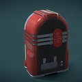 Red Retro Jukebox Speaker With Neon Lights And Vintage Control Panel Design