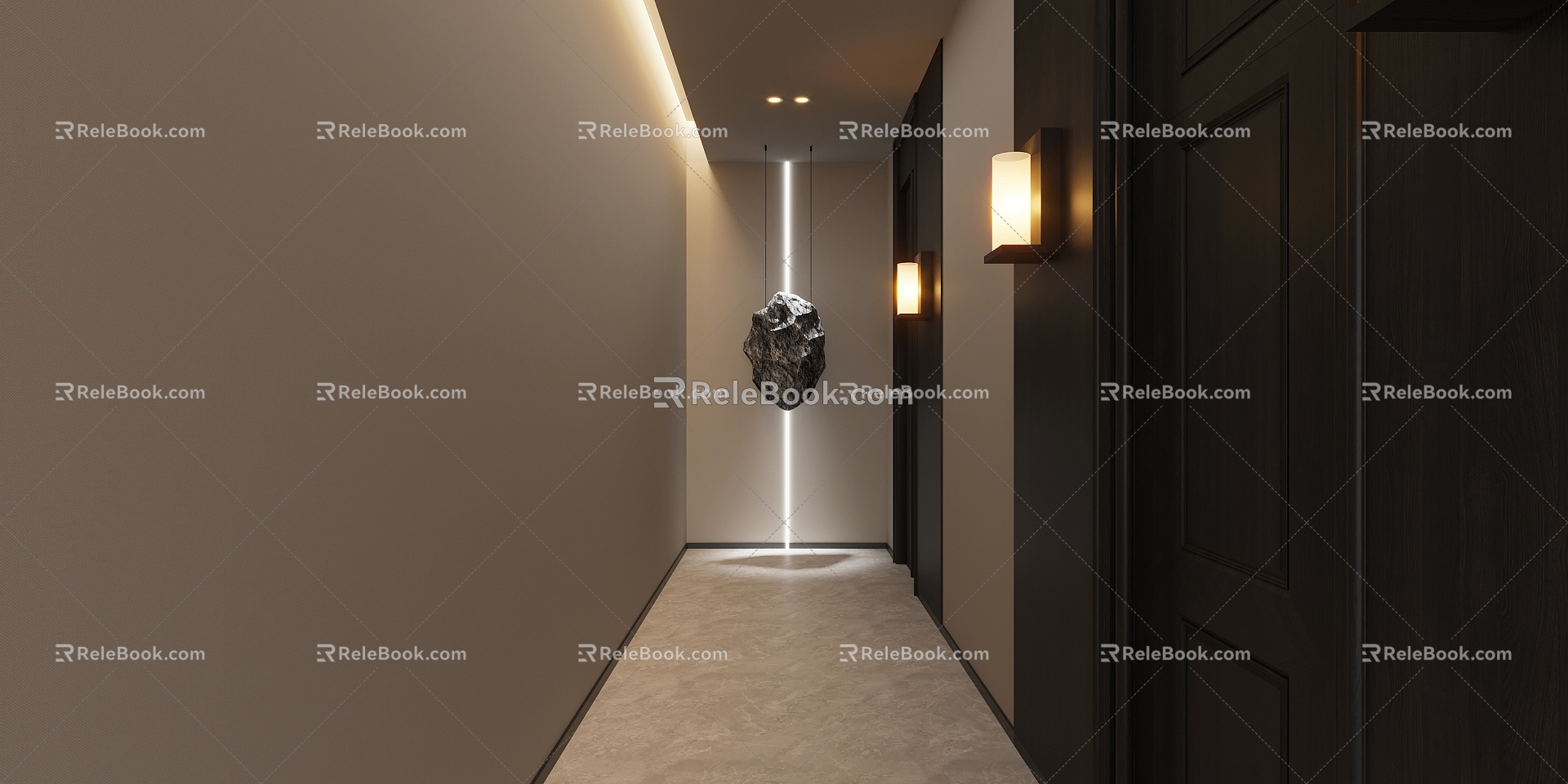 Modern Away Hotel Homestay Corridor Landscape Meteorite 3d model