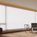 Modern Room Interior With Large Window Blinds Striped Chair Side Table And Sunlight