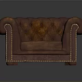 Classic Brown Leather Armchair Furniture With Tufted Upholstery And Brass Studs
