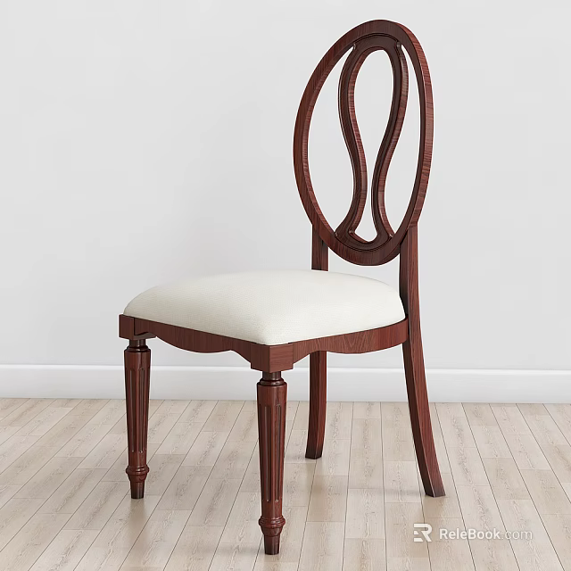 Elegant Classic Dining Chair With Wooden Frame Curved Backrest And Beige Upholstered Seat 3d model 