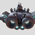 Futuristic Sci Fi Spaceship 3D Model With Metallic Structure And Blue Glowing Accents