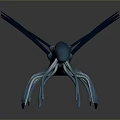 Fictional Blue Creature Character With Spiked Appendages On Dark Background And Reflection