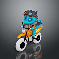 Cute Little Blue Baby Dragon With Goggles Riding Yellow Motorcycle