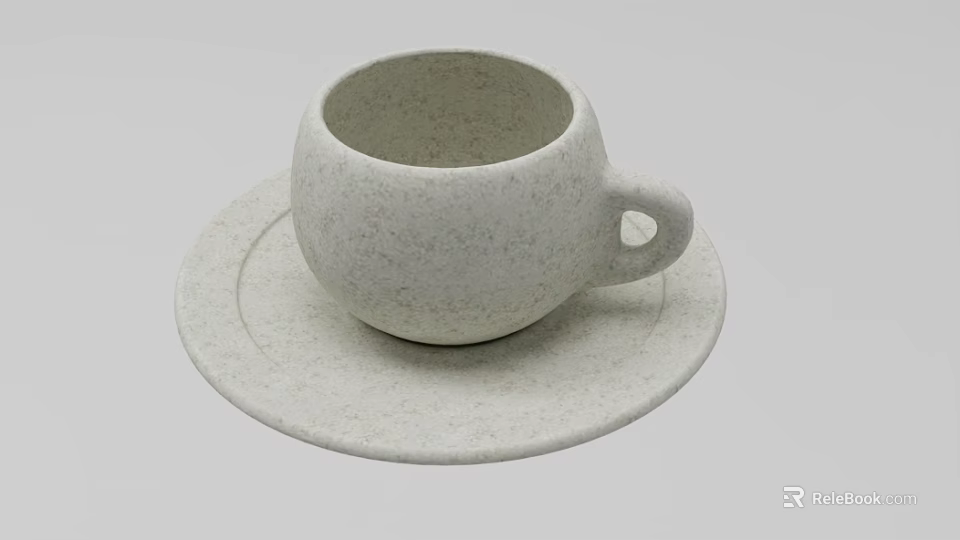 Minimalist White Ceramic Cup and Saucer with Textured Surface Design 3d model 
