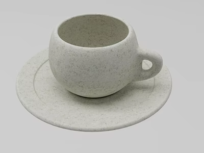 Minimalist White Ceramic Cup and Saucer with Textured Surface Design 3d model