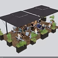 Cozy Outdoor Table Setting With Umbrellas Green Plants And Seating For Dining 3d model