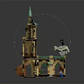 Yellow Toy Furniture Building Model With Green Spire And Staircase Design