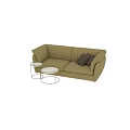 Comfy Green Sofa With Gray Pillows And Two Round Metal Frame Coffee Tables 3d model