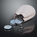 Silver Coin Jewelry Spilling From Linen Pouch On Reflective Black Surface