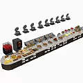 Long Buffet Table With Various Foods And Heating Lamps For Dining 3d model