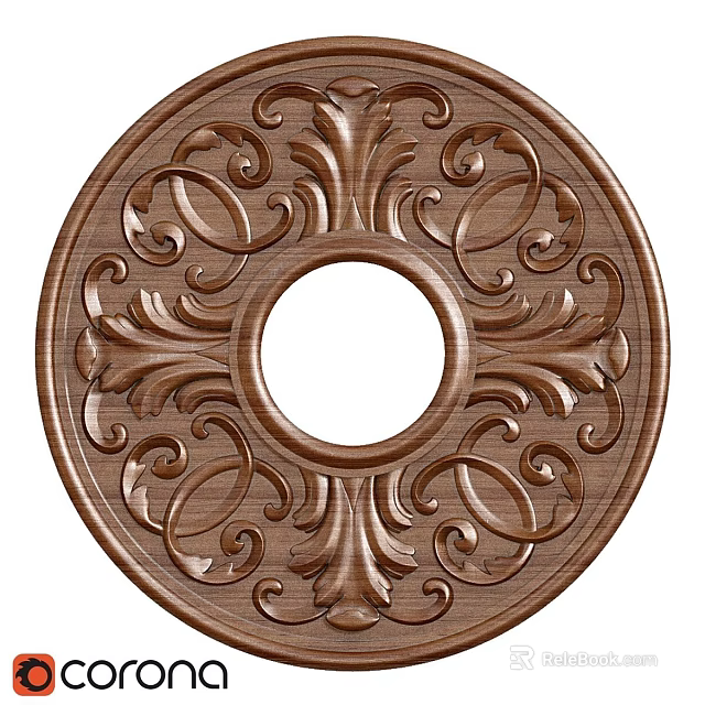 Ornate Wooden Circular Decorative Component With Intricate Carved Floral Patterns 3d model 
