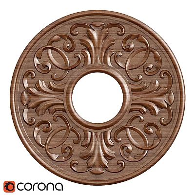 Ornate Wooden Circular Decorative Component With Intricate Carved Floral Patterns 3d model