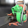 Vintage Red Chainsaw Body With Green Component And Black Cutting Chain