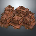 Ancient Architectural Complex With Multi Tiered Traditional Roofs And Symmetrical Brick Structures 3d model