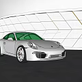 Silver Porsche Sports Car in Modern Indoor Setting with Geometric Patterned Wall and Sleek Design