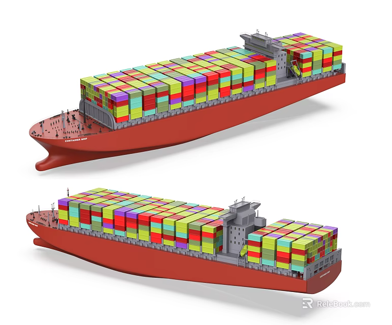 Large Container Ships With Red Hulls Loaded With Colorful Containers Design 3d model 