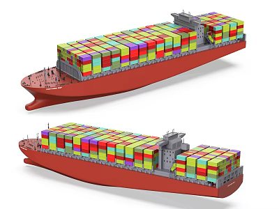 Large Container Ships With Red Hulls Loaded With Colorful Containers Design 3d model