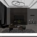 Modern Dining Living Room Interior With Chandelier Circular Wall Decor And Dining Table