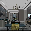 Modern Living And Dining Area Interior Design With Chandelier Sofa Coffee Table And TV