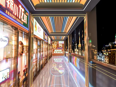 Vibrant Night Snack Street With Colorful Shop Signboards And Bright Lighting 3d model