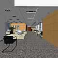 Spacious Public Office Space Interior With Wooden Walls Desks Computers And Recessed Lighting
