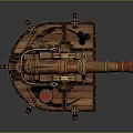 Vintage Historical Weapon Cannon With Red Barrel Wooden Base Ropes And Cannonballs